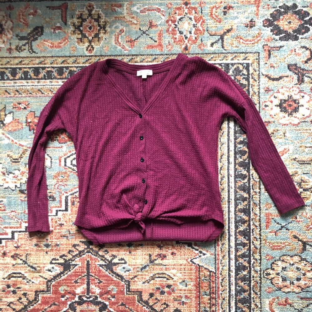 Ultra flirt burgundy tie long sleeve shirt